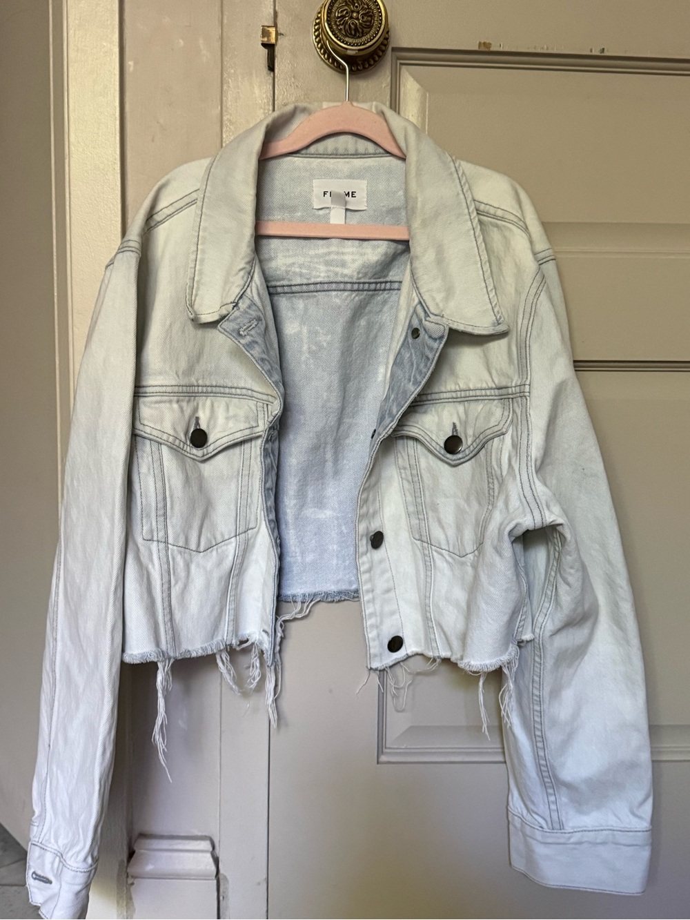 Frame Denim Pale Light Blue Cropped Jean Jacket